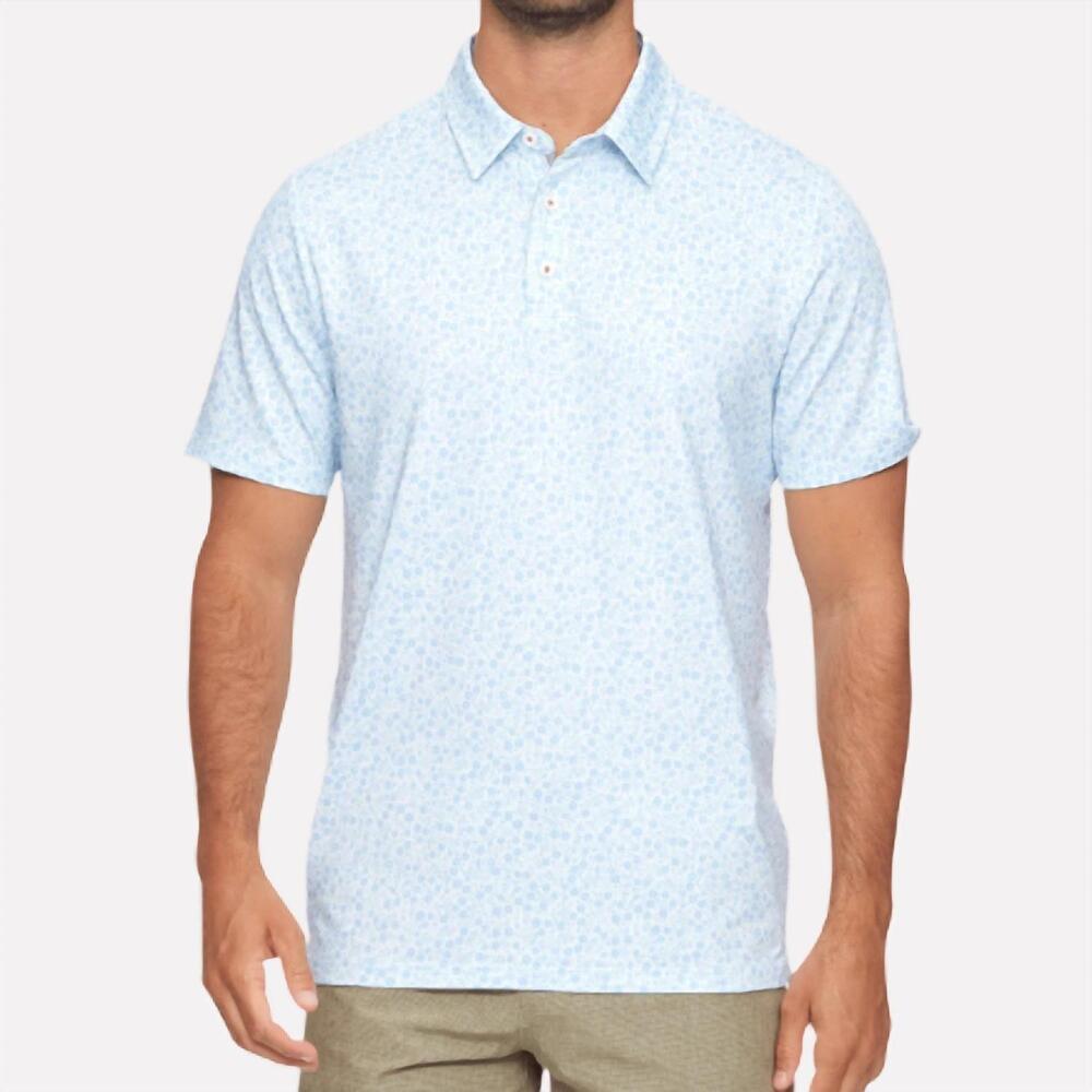 NEW FLAGS & ANTHEM men's cobbtown short sleeve performance polo in blue floral